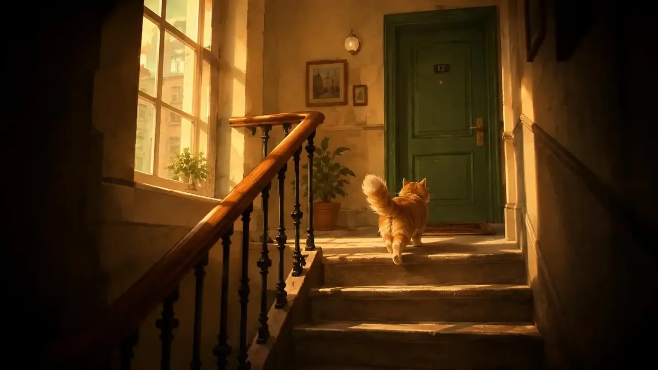 楼梯上的猫 大象传媒 详情 楼梯上的猫 详情页背景剧照,动画短片