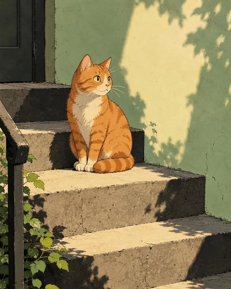 楼梯上的猫 封面图，动画短片，5 分 20 秒